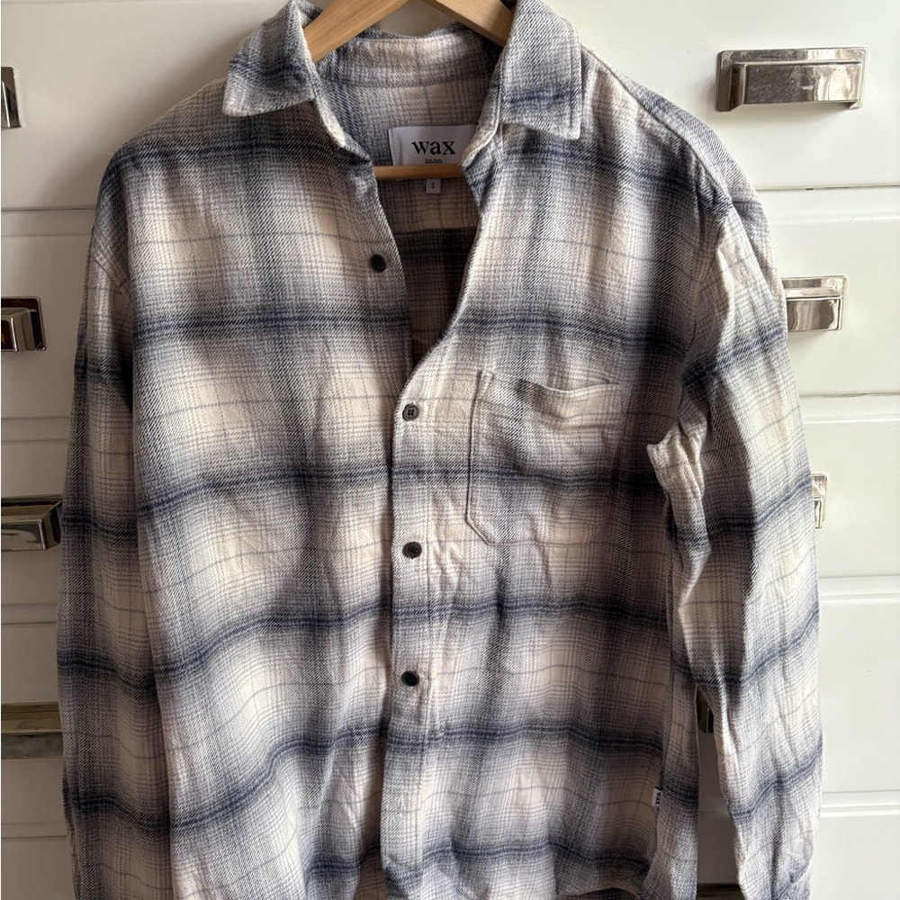 Men's Blue and White Plaid Shirt